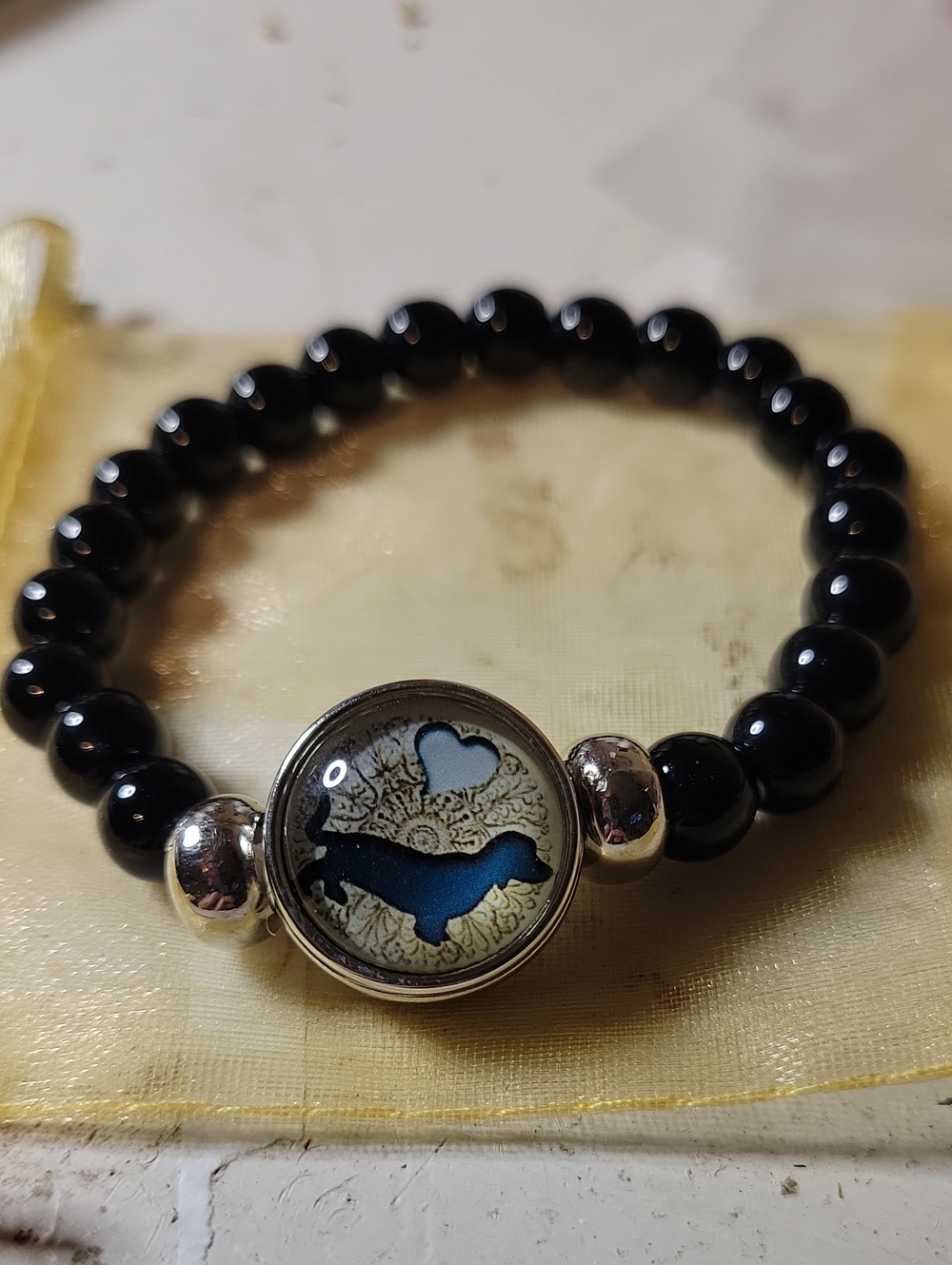 Black Beaded Doxie Bracelet